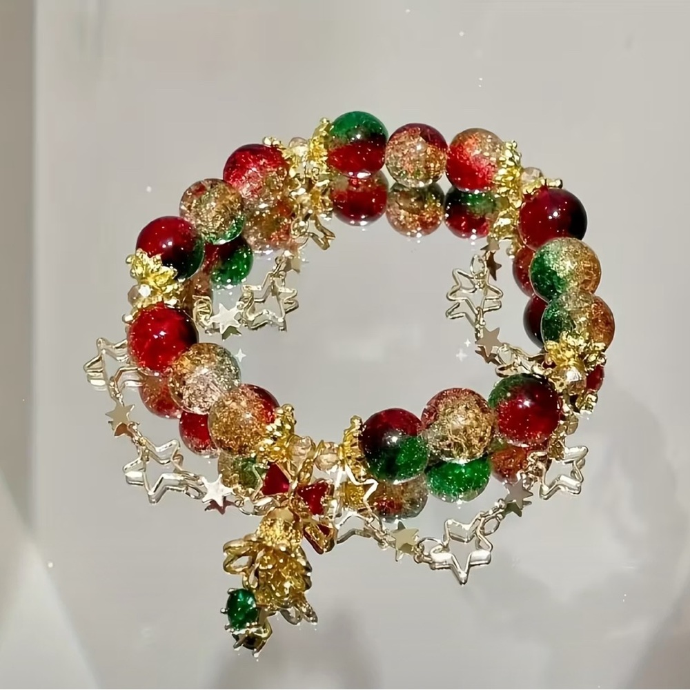 Christmas Bow Beaded Bell Bracelet